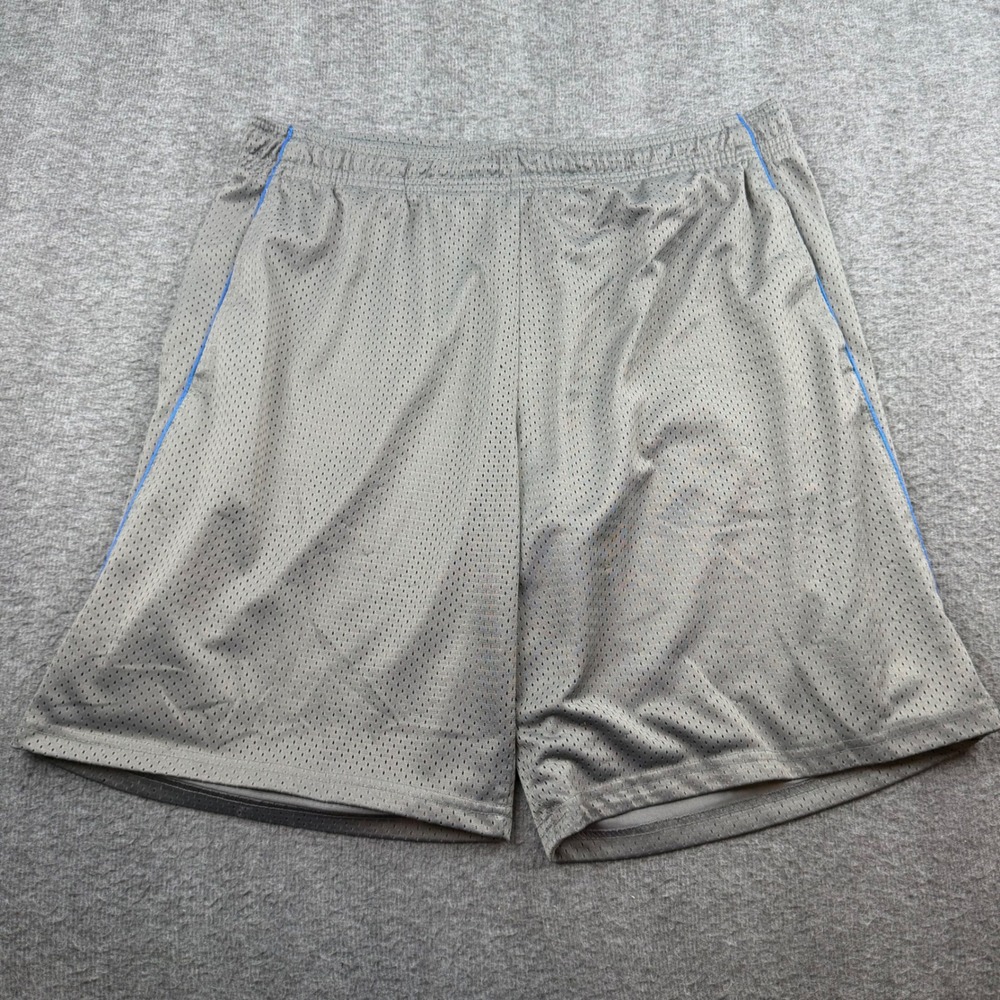 Reebok Mesh Athletic Shorts Men's L Grey Blue Piping Drawstring Gym Workout